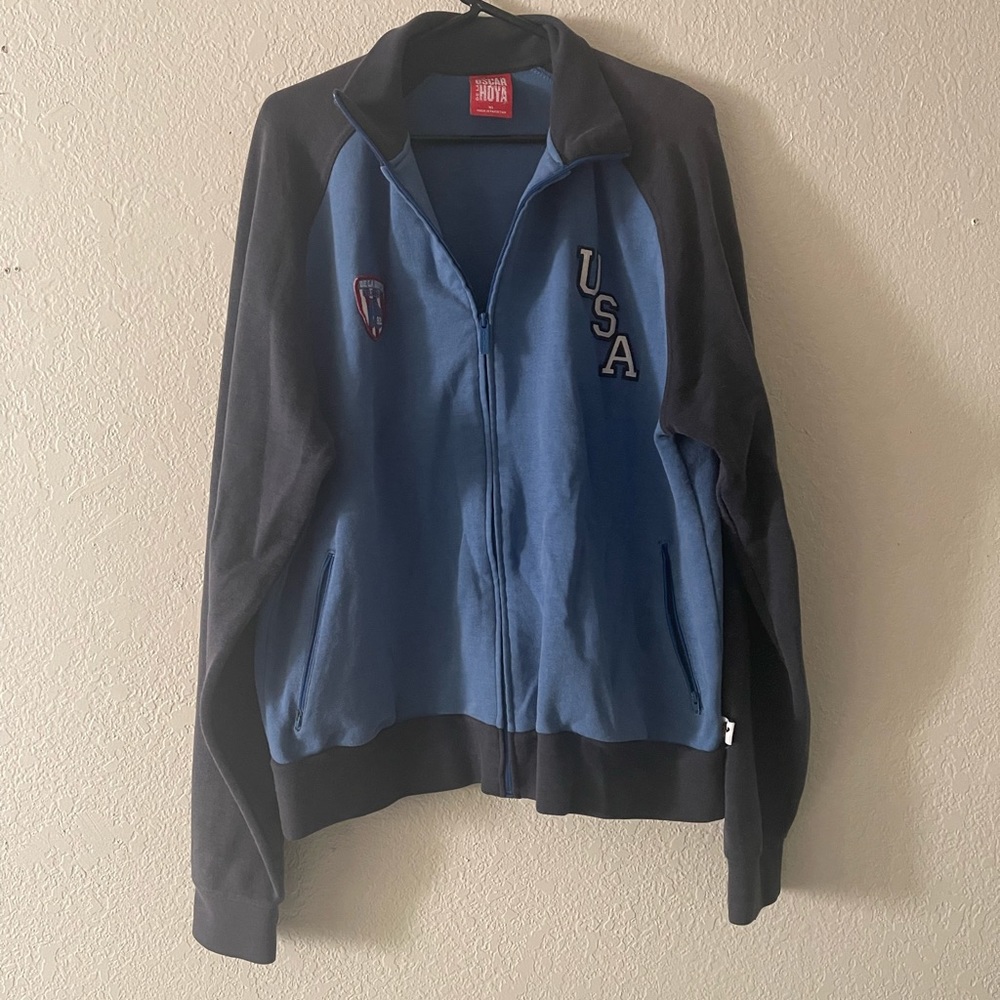 Oscar De La Hoya full zip sweater blue size XL cotton polyester Boxing Champ